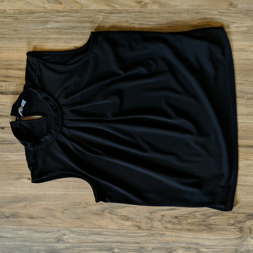 Black Dressy Tank Top with Pleated Neck Detail